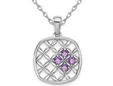 3/5 Carat (ctw) Amethyst Basket Weave Pendant Necklace in Sterling Silver with Chain